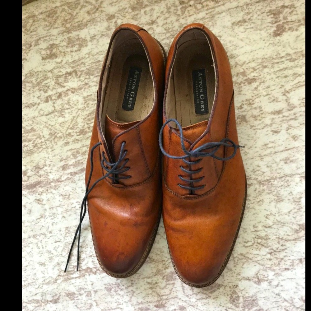 Aston Grey Mens Brown Leather Derby Dress Shoes Lace-Up Round Toe Size 13